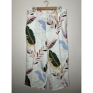 Cynthia Rowley 100% Linen Wide Leg Tropical Pockets Elastic Waist Pants Size 1X